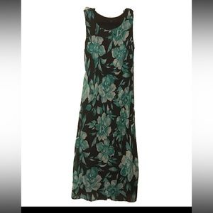 SI Collection Green Black White Sleeveless Sheer Floral Lined Dress Size 10